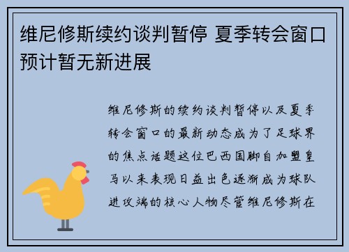 维尼修斯续约谈判暂停 夏季转会窗口预计暂无新进展
